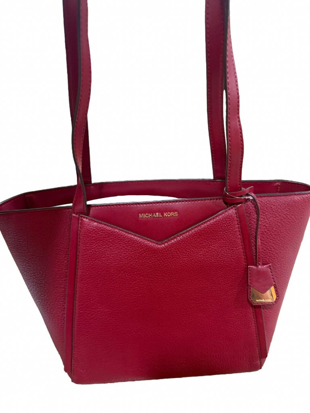 NWT Michael Kors Whitney Red Pebbled Leather Small Top Zip Tote Bag 30S8GN1T1L